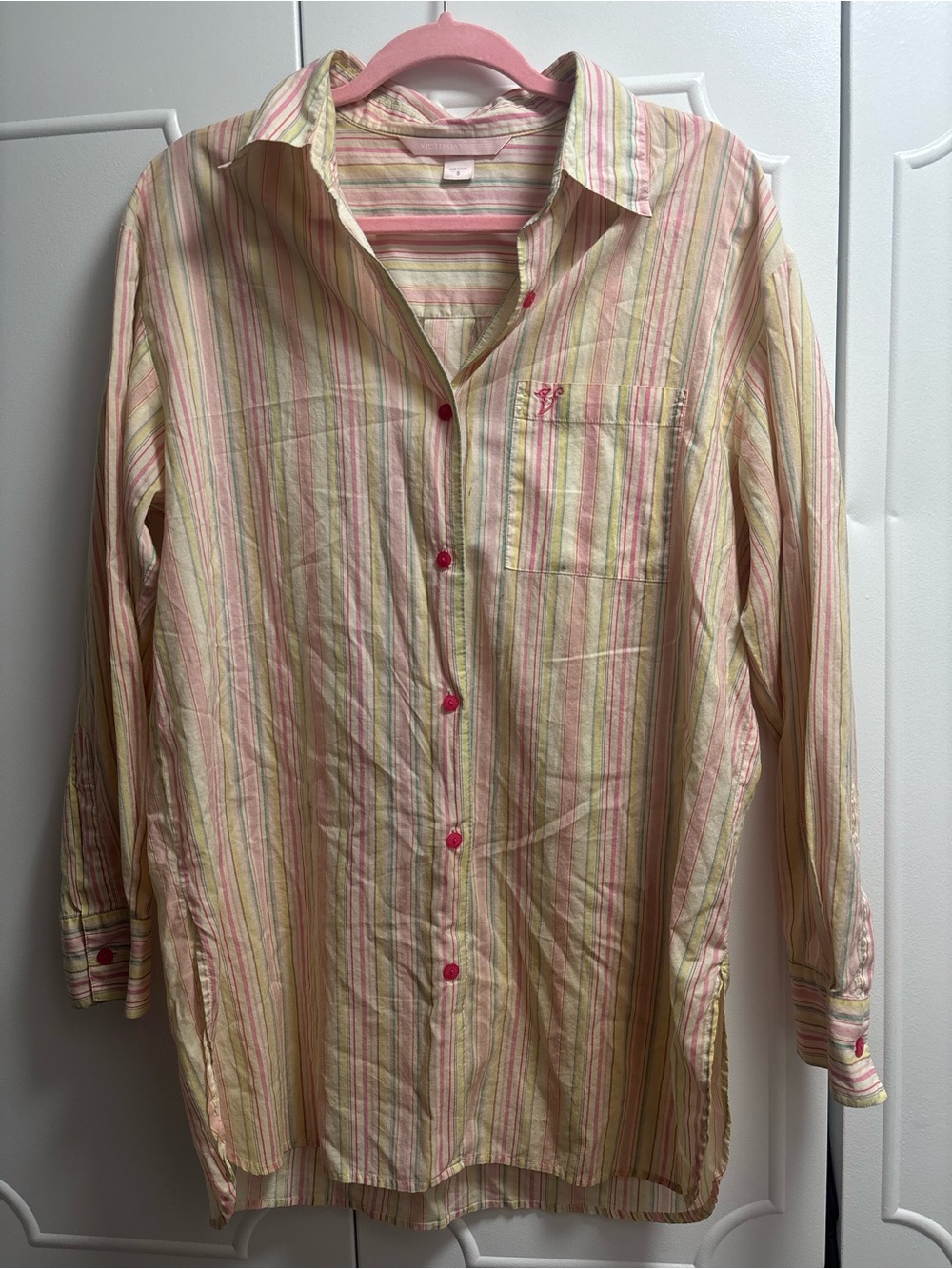 Victoria's Secret Pink, Cream & Green Striped Button-Up Blouse